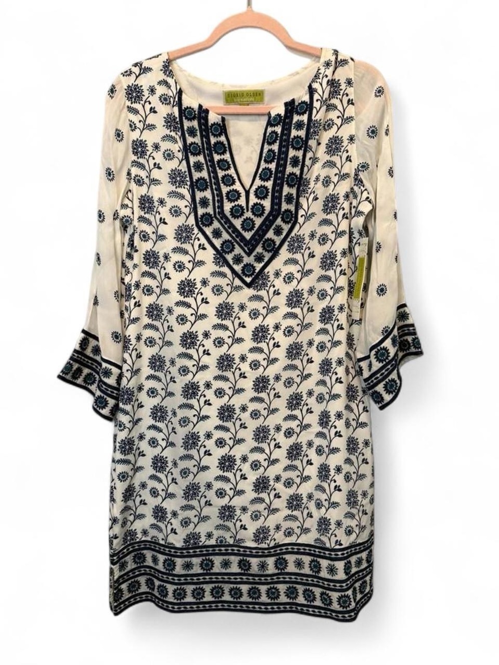 Sigrid Olsen NWT White and Navy Floral Shift Dress Size 4 Boho Vacation